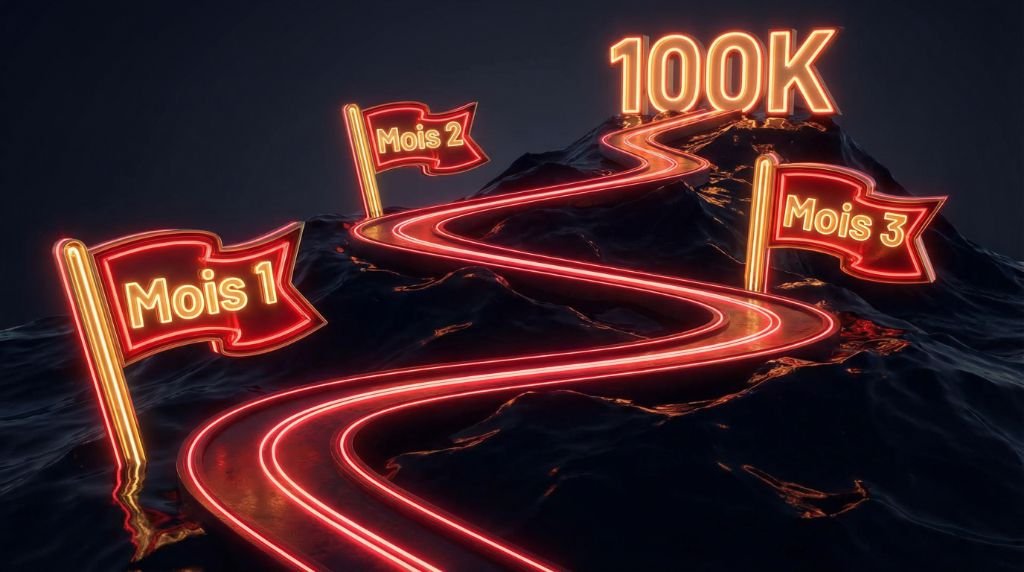 Roadmap 90 jours — Mois 1, Mois 2, Mois 3 vers 100K